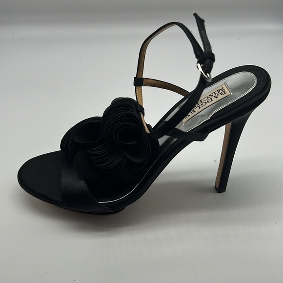Badgley Mischka - Black Fabric Petal Adjustable Ankle High Heels Platforms 9.5 - Picture 10 of 14